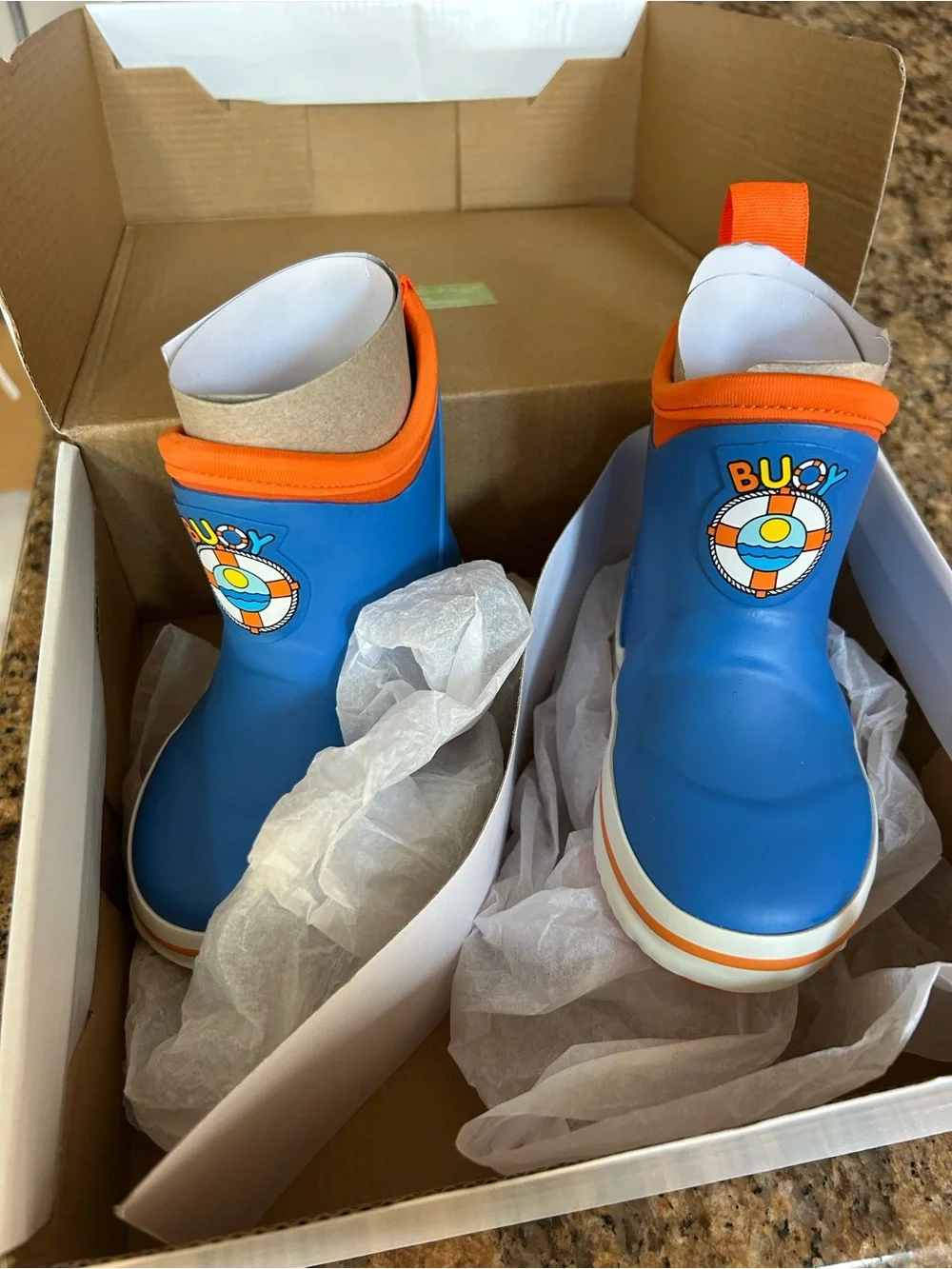 Kids' Blue & Orange Ankle Rain Boots